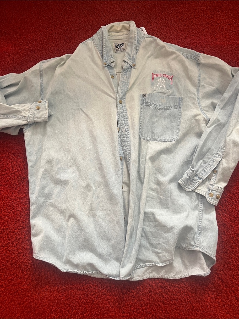 Lee Light Blue Denim Button-Down Shirt with Yankees Embroidered Logo